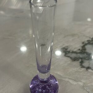 Art Glass Bud Vase with Purple Bubble Base